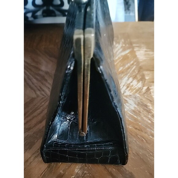 Black Escort Genuine Leather Inside Structured Frame Handbag Purse Alligator Fon - Picture 16 of 16